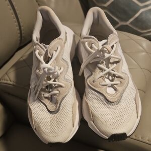 Chic White and Tan Adidas Athletic Shoes